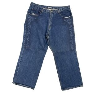 Traxx Vintage Y2K Embroidered Straight Leg Jeans Womens Plus Size 24‎ Blue Denim